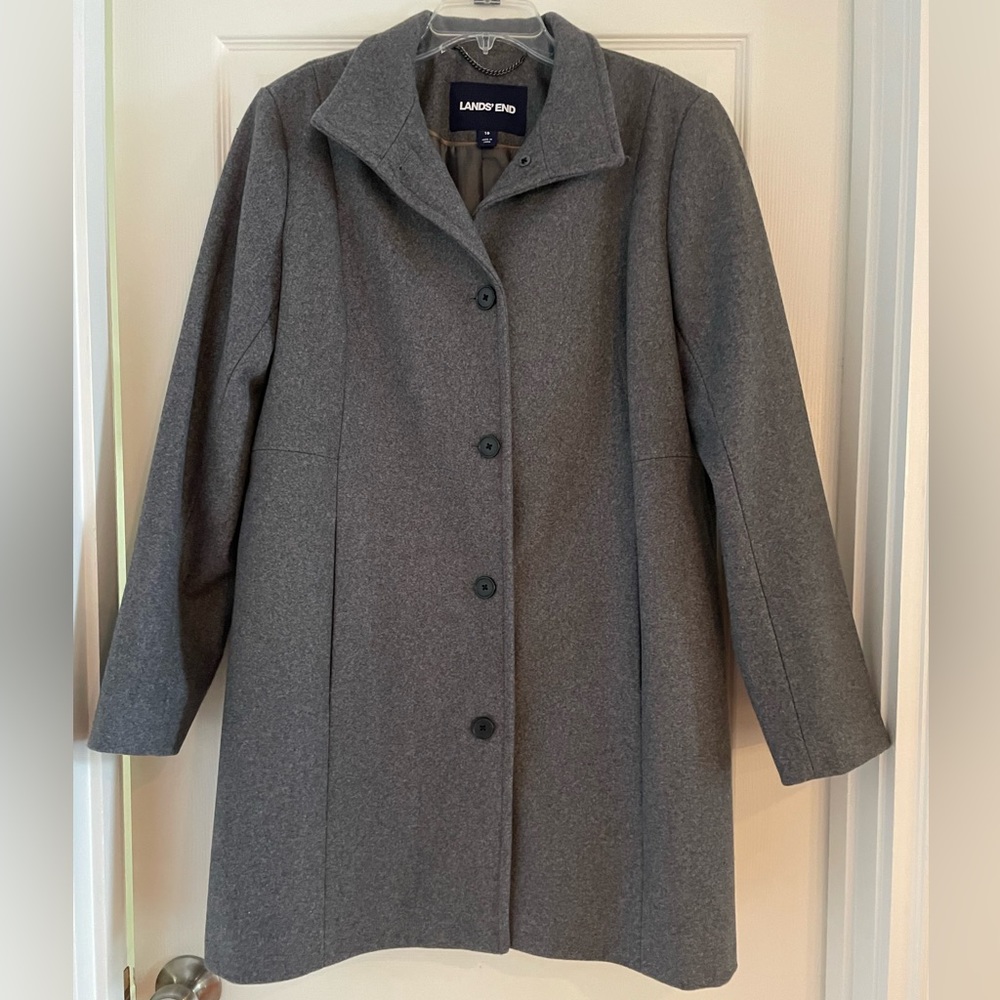 Gray woolen coat, Lands’ End